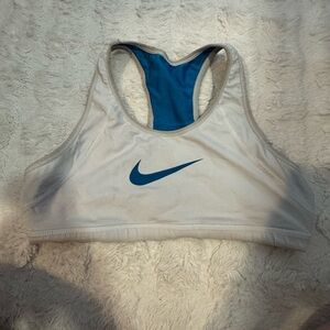 Vintage Nike Women's White and Blue Racerback Sports Bra Reversible